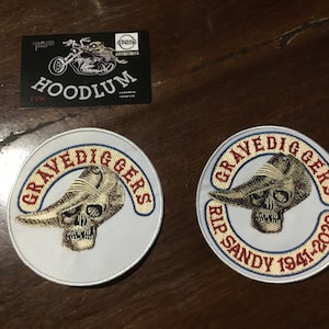 aus seller 2X 4 inch Collectable stone vest patches memorabilia SANDY HARBUTT RIP. Genuine Stone merchandise Gravediggers mc Man cave