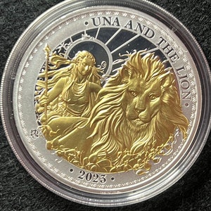 2023 Una and The Lion 1oz goudvergulde zilveren bewijsmunt
