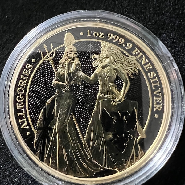 1 oz 9999 Fine Silver Collectible Coin, 2019 The Allegories Britannia and  Germania Gold and Black Varnish Coin, Lowmintage Coin