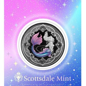 MERMAID Princess of The Seas Coloured 1 Oz Silver Coin 2 Tala Samoa 2022. 999 Fine Silver Collectable Coins