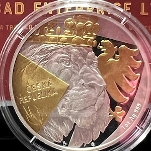Silver 1oz bullion coin Czech Lion 2024 gold plated proof numbered, Collectible Silver Coin, Low Mintage Coin