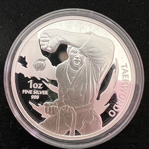 1 oz 999 Fine Silver Collectible Coin, 2022 Taekwondo Proof Coin by Komsco Mint