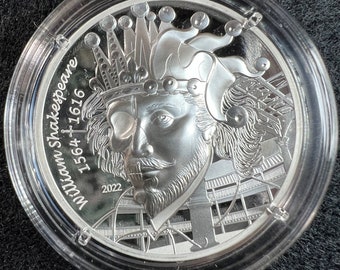 Moneda de plata de prueba de 1 oz de Shakespeare de Francia 2022 - Baja acuñación