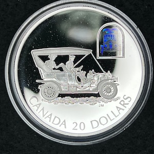 2001 Collectible Canadian Transportation Coin, The Russell Light Four Touring Car Sterling Silver Hologram Coin
