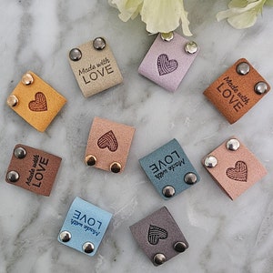 20 Pcs. Made with Love Faux Leather Suede Labels Tags with Rivets for Sewing Crocheting Knitting Handmade Tag handmade label ornament