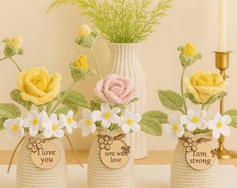 Crochet Flower in Pot: Handmade Knitted Cotton Bouquet