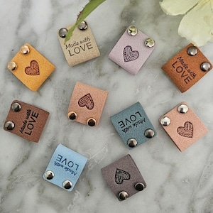 Faux Suede 'Made with Love' Labels with Rivets: 20 pcs