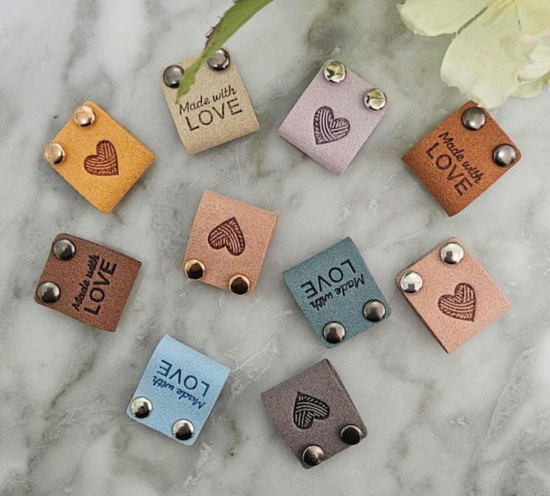 Faux Suede 'Made with Love' Labels with Rivets: 20 pcs image 1