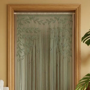 Large Sage Macrame Doorway Curtain, Botanical Living Room Passage Curtain, Modern Wall Tapestry Decor