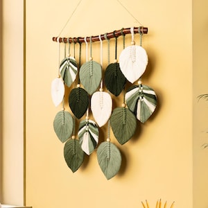Boho Rustic Macrame Hanging Leaves, Extra Large Over Bed Tapestry Decor
