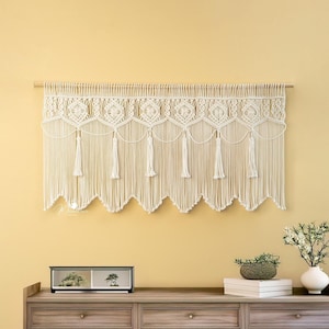 Large Macrame Wall Curtain: Boho Cotton Window Divider