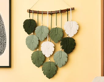 Green Monstera Macrame Leaves: Boho Nursery Wall Hanging Decor