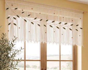 Large Cream Macrame Wall Hanging, Botanical Olive Green Leaf Tapestry, Over Sofa Boho Wall Art Fiber Headboard