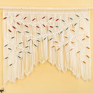 Multi-Color Macrame Leaf Window Curtain, Colorful 3D Leaves, Botanical Wall Tapestries for Plants Lover