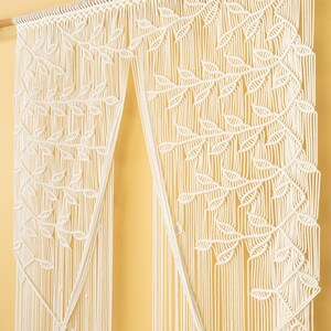 Large Creamy Natural Macrame Door Curtain Long, Boho Passage Curtains, Living Room Space Divider