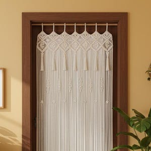 Creamy Macrame Door Curtain, Doorway Blind, Arch Door Cover, Custom Sizes and Color