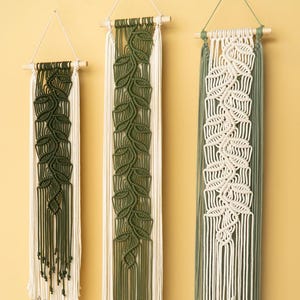 Slim Vertical Macrame Leaf Wall Hanging, Tapestry Wall Art, Woven Wall Hanging, Narrow Macrame Leaf Curtain for Headboard Decor
