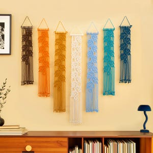 Handcrafted Macrame Wall Hanging, Leaf Vine Boho Fiber Art, Vertical Decor