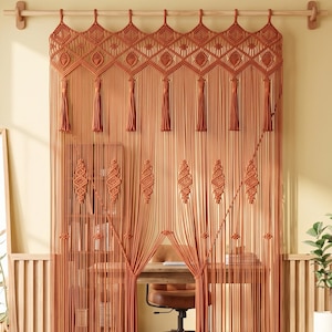 Terracotta Macrame Door Curtain, Geometric Diamond Tassels, Boho Arch Passage Cover