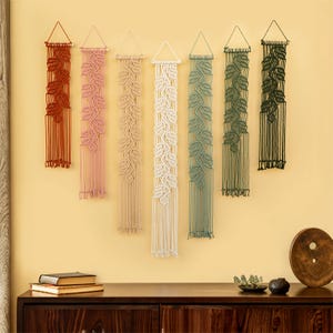 Narrow Macrame Wall Hanging, Boho Leaf Tapestry, Plant Lover Gift