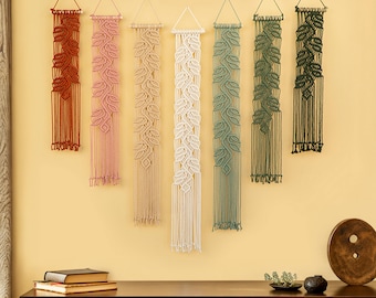 Narrow Macrame Wall Hanging, Boho Leaf Tapestry, Plant Lover Gift