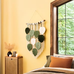 Handmade Macrame Wall Hanging, Botanical Leaf Art, Sage Green Nursery Decor