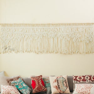 Neutral Macrame Curtain: Boho Woven Wall Hanging, Living Room Decor