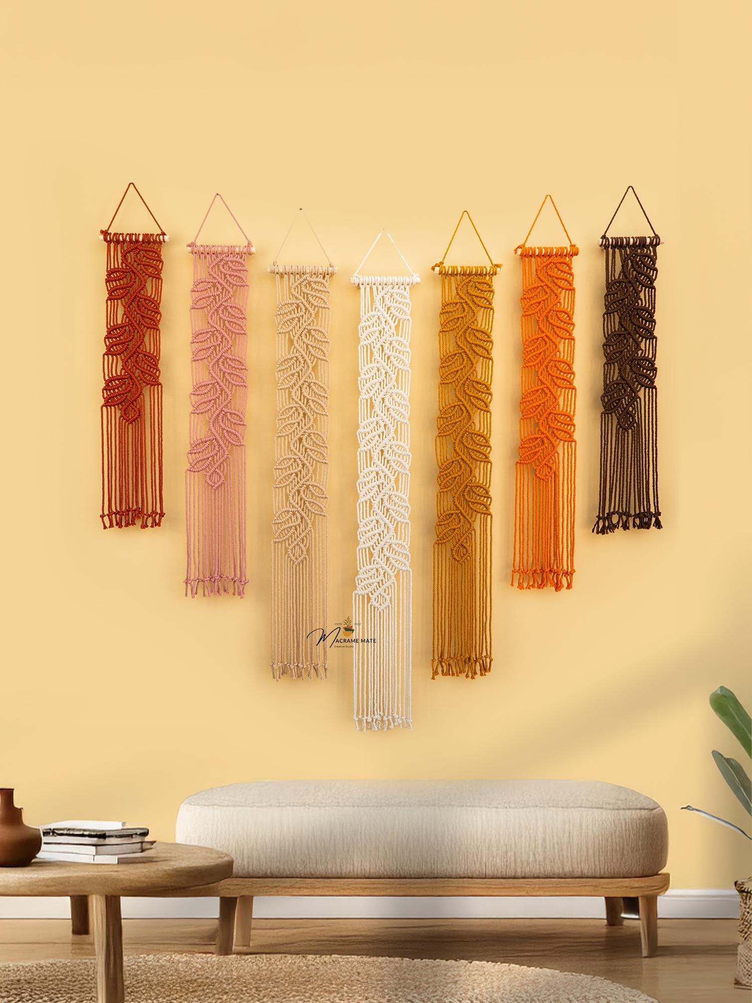 あっぷる(*^_^*)品 Long Vertical Macrame Leaf Hangings, Macrame Leaf Wall