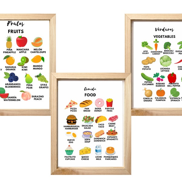 Set of 3 Bilingual Posters- Fruits, Veggies & Food