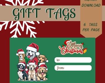 Christmas dog gift tag,  printable puppy tag, downloadable holiday tag