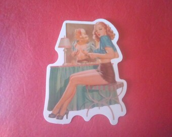 Retro Girl in Mirror Sticker