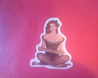 Retro Girl Sitting Sticker