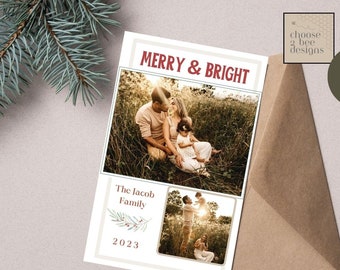 Merry and Bright Holiday Card, Christmas Photo, Template Design