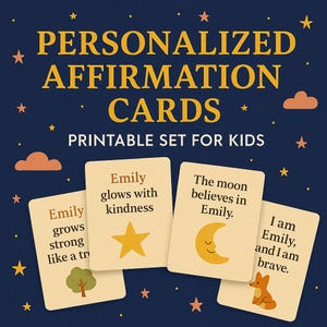 Tarjetas de Afirmación Personalizadas para Niños – Set Imprimible con Nombre – Regalo de Confianza y Amor Propio
