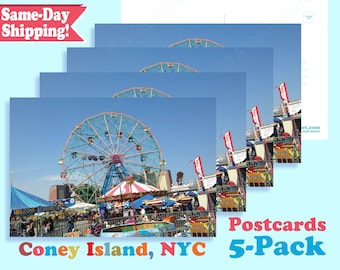 Postcards of Coney Island NYC Wonder Wheel - Great Postcrossing / Postfun Postcards! - 5 New 4x6 Postcards (Original Photo)