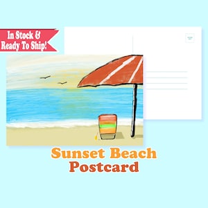 Cartão-postal Sunset Beach - Cartão-postal personalizado com desenho de praia no verão para postcrossers e escritores! - Arte original feita por mim! Cartão-postal 4x6