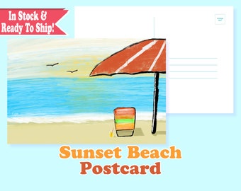 Sunset Beach Postcard - Summertime Beach Custom Drawing Postcard for Postcrossers and Writers! - Original Artwork Done by Me! 4x6 Postcard