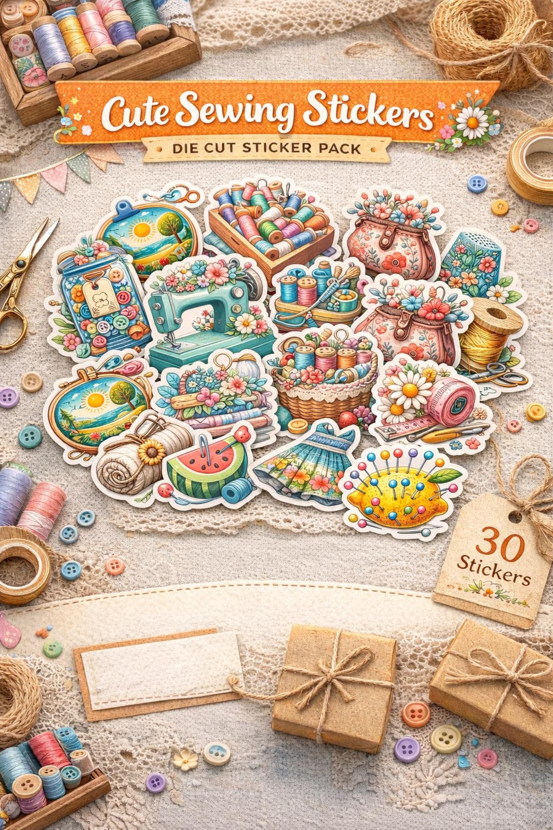 30 Sewing Die Cut Stickers | Sewing Pattern Stickers | Quilt Gifts ...