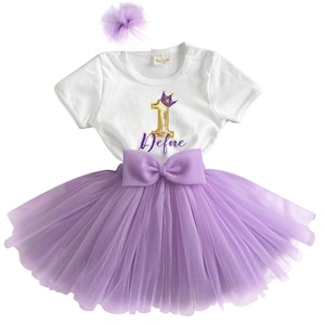 Personalized Baby Birthday Tutu Dress, Cotton Bodysuit, Lilly Tulle Girl Party Dress, Customized Gift Embroidery Name Written