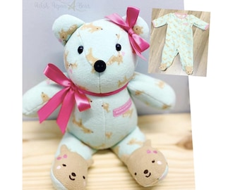 keepsake baby memory bear-handcrafted plush-custom teddy bear-infant clothes keepsake