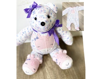 keepsake baby memory bear-handcrafted plush-custom teddy bear-infant clothes keepsake