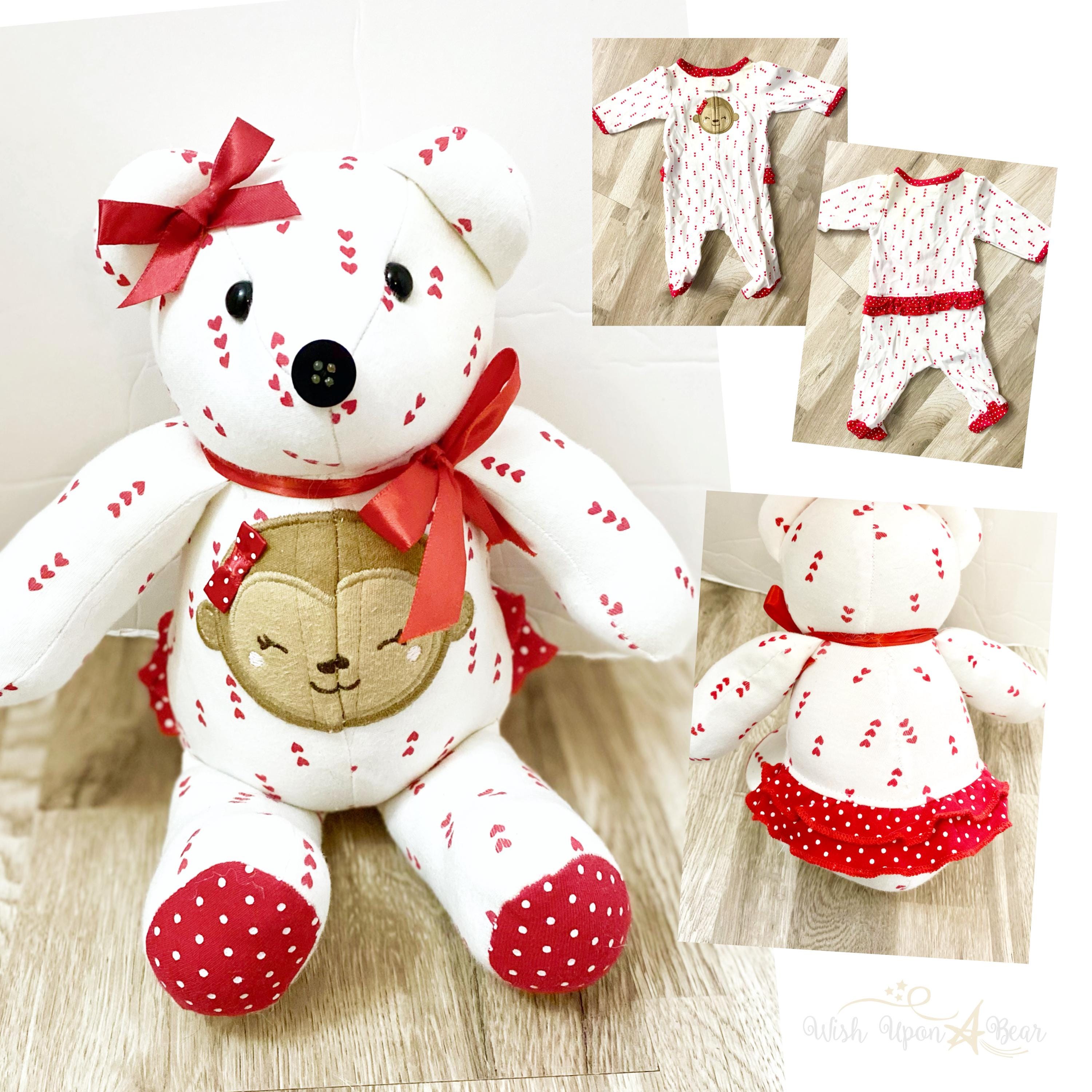 keepsake baby memory bear-handcrafted plush-custom teddy bear-infant clothes keepsake