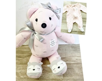 keepsake baby memory bear-handcrafted plush-custom teddy bear-infant clothes keepsake