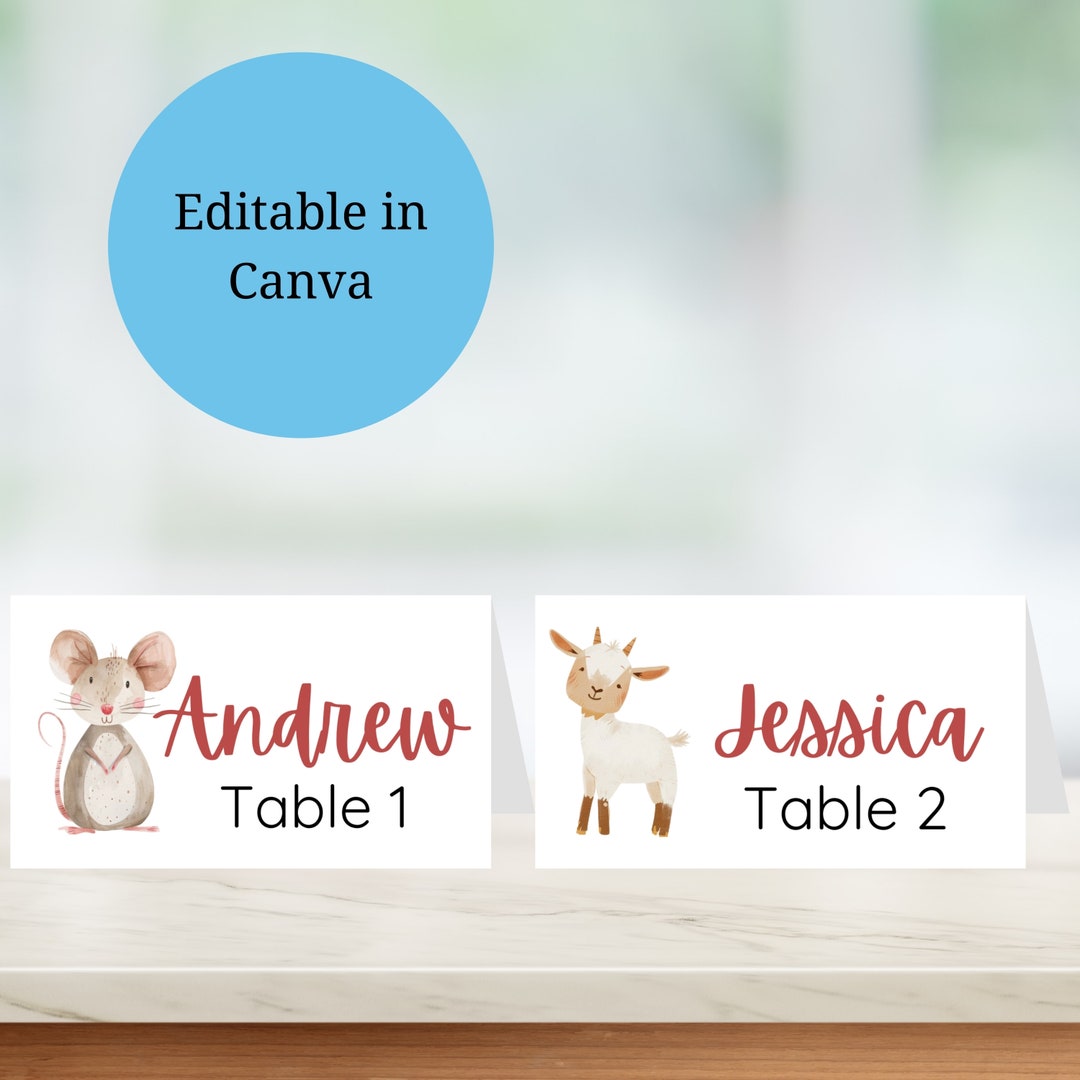Farm Animal Place Cards, Barnyard Bash Printable Name Signs, Editable ...