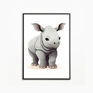 Baby Rhinoceros NURSERY DECOR Poster, Nursery Baby Animal Printable Art, Cute Baby Rhino Picture, Boho, Gender Neutral Nursery Decor.