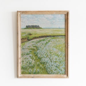Vintage Countryside Landscape Painting | Printable Digital Wall Art | Soft Countryside Farmhouse Decor | Landscape Meadow Wildflower Bloom