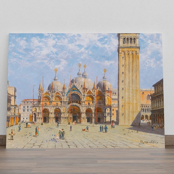 Venice St. Marks Square Vintage Painting | Antique Venice Poster with View of Piazza San Marco | Venice 19th Century Wall Art