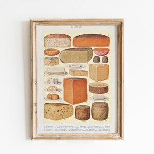 Cheese Poster Vintage Print | Vintage Kitchen Decor | Varieties of Cheese Kitchen Art | Printable Kitchen Wall Art