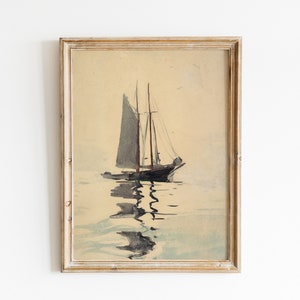 Vintage Coastal Sailboat Printable Digital Wall Art | Soft, Neutral Coastal Aesthetics | GG-22