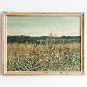 French Vintage Landscape Painting | Printable Digital Wall Art | French Countryside Wildflower Field Poster | Farmhouse Decor | GG-42